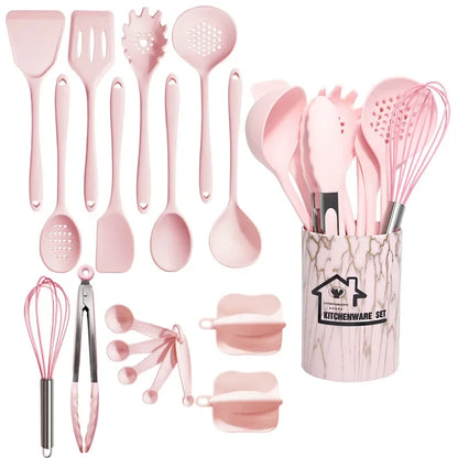White 10/18Pcs Food Grade Silicone Kitchen Cookware Utensils Turner Spatula Measuring Spoon Cooking Tool Kitchenware Set