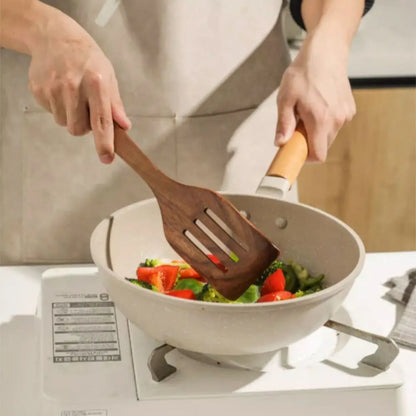 4-8pcs Wooden Cooking Spoon Natural Material Durable Kitchen Utensils Set with Storage Bucket Unbreakable Kitchen Shovel Set