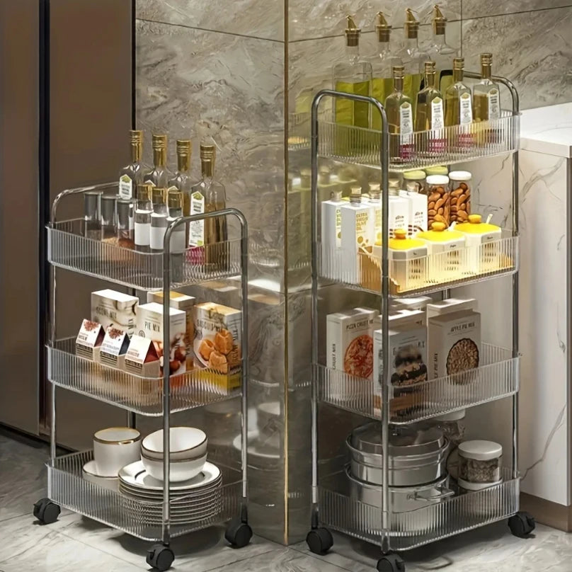 3Tier Clear Storage Cart with Wheels Multifunctional Rolling Organizer for Home and Office, Ideal for Bedroom Living Room