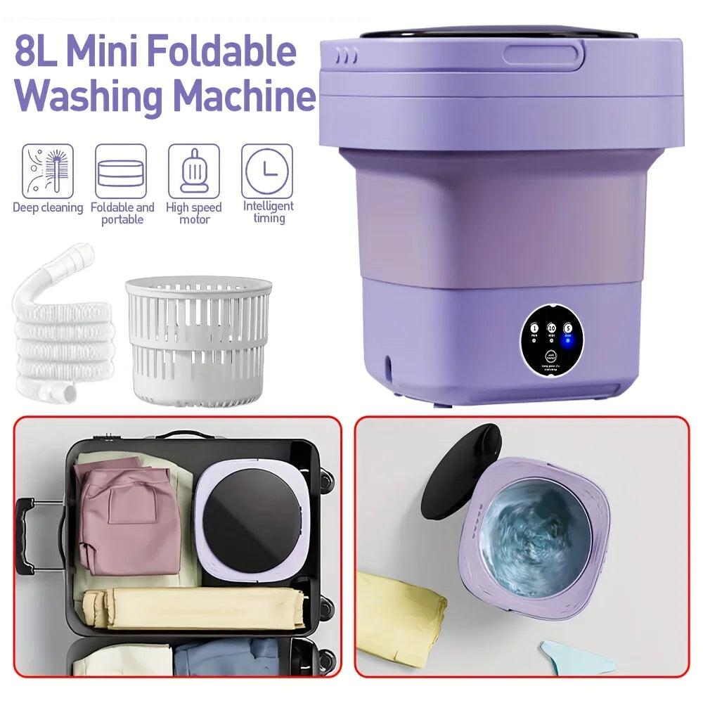 Portable Washing Machine with 3 Intelligent Cleaning Modes, 8L Mini Washer with Foldable Design, Mini Folding Washing for Travel