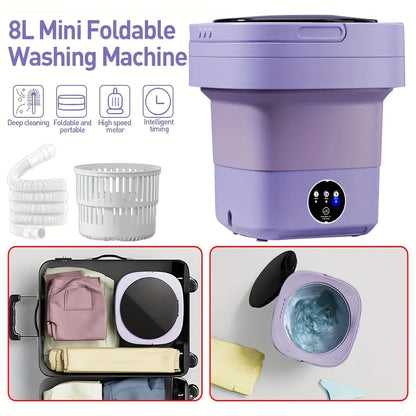 Portable Washing Machine with 3 Intelligent Cleaning Modes, 8L Mini Washer with Foldable Design, Mini Folding Washing for Travel