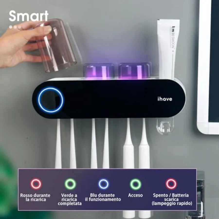 Wall Mounted Electric Toothbrush Holders with 3 Cups UV Sanitizer Toothpaste Dispenser Smart Home Bathroom Accessories and Deco