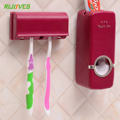 Fashion Automatic Toothpaste Dispenser +Toothbrush Holder Set Family Set Wall Mount Rack Bath Oral Wholesale
