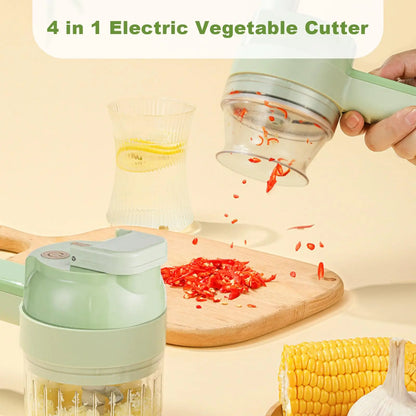 4 in 1 Handheld Electric Vegetable Cutter Wireless Food Processor Vegetable Slicer Set Pepper Garlic Mash Minced Cooking Gadgets