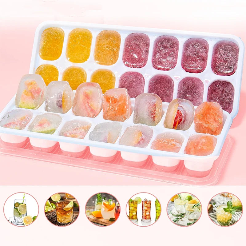 14 Grid Silicone Ice Cube Tray with Non-Spill Lid Stackable Ice Cube Mold Ice Cube Maker Square Ice Cube Tray Ice Blocks Maker
