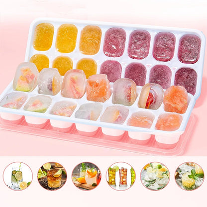 14 Grid Silicone Ice Cube Tray with Non-Spill Lid Stackable Ice Cube Mold Ice Cube Maker Square Ice Cube Tray Ice Blocks Maker