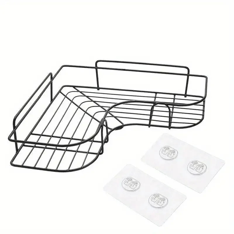 1pc Stainless Steel Corner Shower Caddy, No-Drilling Wall-Mounted Bathroom Organizer, Multi-functional Storage Shelf For Kitchen