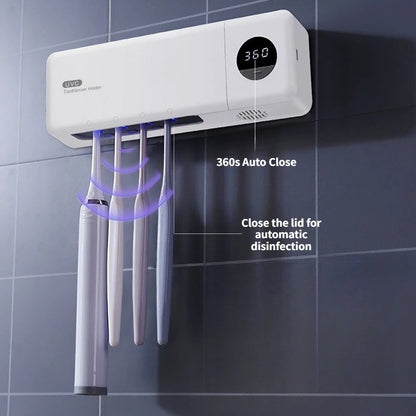 Intelligent UV Toothbrush Sterilizer USB Charging Wall-Mounted No-Drill Toothbrush Cleaner Bathroom Toothbrush Holder Organizer