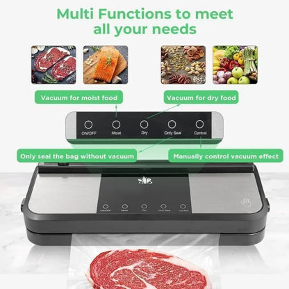 Cordless vacuum sealer for dry/moist food storage ABS plastic black rechargeable with 1 air hose and 2 mason jar sealers