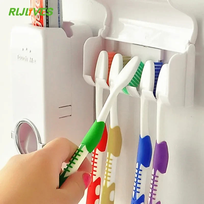 Fashion Automatic Toothpaste Dispenser +Toothbrush Holder Set Family Set Wall Mount Rack Bath Oral Wholesale
