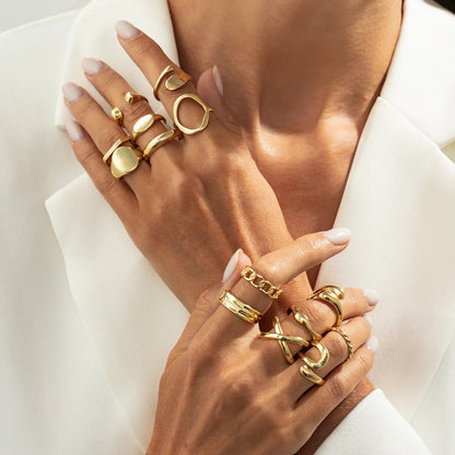 Ingemark 14Pcs/Set Punk Irregular Water Drop Open Rings for Women New Trend Vintage Adjustable Finger Rings Couple Jewelry Gift